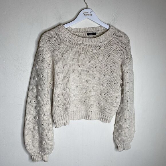 Very J Beige Crewneck Circle Dot Pattern Sweater Cropped Boho Size Small - Picture 1 of 11